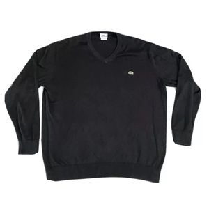 Lacoste Mens Black Ribbed V-Neck Sweater Sz US XXL
